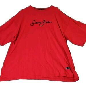 Vintage 90s Sean John Embroidered Signature Made‎ in USA Red T-Shirt Sz XXXL